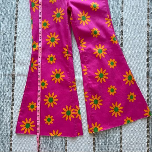 Free People Pink Lipstick Combo Floral Print High Rise Flare Jeans Women’s 28 - Picture 3 of 13